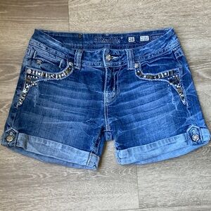 Miss Me Denim Cuffed Shorts Sequined Bling Y2K